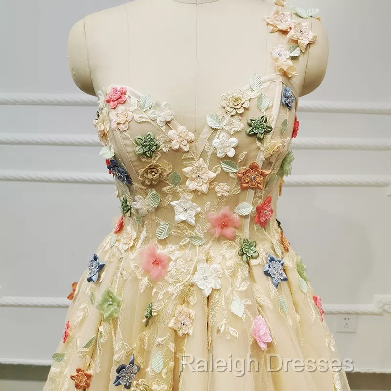 Light Champagne Tulle With Flowers Long Evening Dress, A-Line Tulle Formal Dress Secondary image