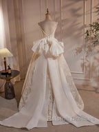 Light Champagne V-Neck Lace Prom Dresses Long Weeding Dresses