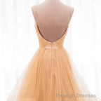Light Champagne V-neckline Layers Straps Shiny Tulle Party Dress, Champagne Evening Gown Formal Dress