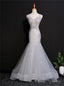 Light Gray Mermaid Tulle V Neck Appliques Beading Prom Dress