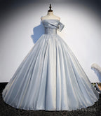 Light Gray Satin Long Ball Gown Quinceanera Dresses