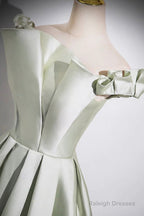Light Green A-Line Satin Long Prom Dress, Simple Green Strapless Evening Dress