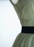 Light Green A-Line Tulle V-Neckline Long Formal Dress, A-Line Floor Length Prom Dress