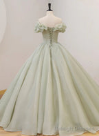 Light Green Ball Gowns Sweetheart Beaded Prom Dress, Green Sweet 16 Dresses
