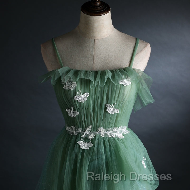Light Green Gradient Straps Long A-Line Prom Dress, Beautiful Evening Dress Party Dresses