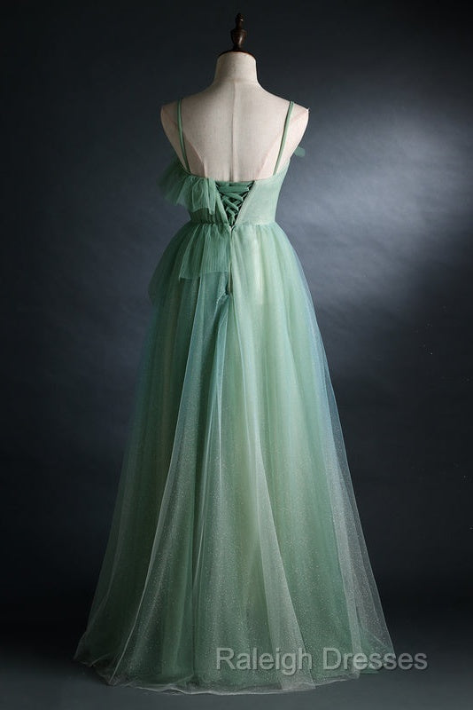 Light Green Gradient Straps Long A-Line Prom Dress, Beautiful Evening Dress Party Dresses