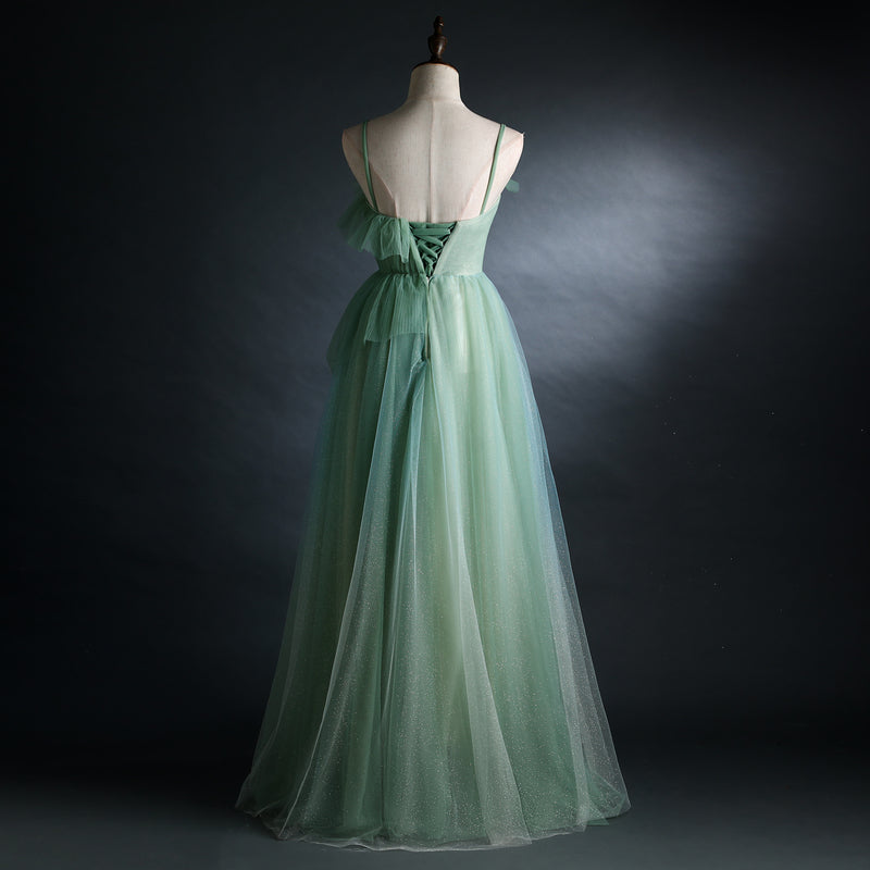 Light Green Gradient Straps Long A-Line Prom Dress, Beautiful Evening Dress Party Dresses