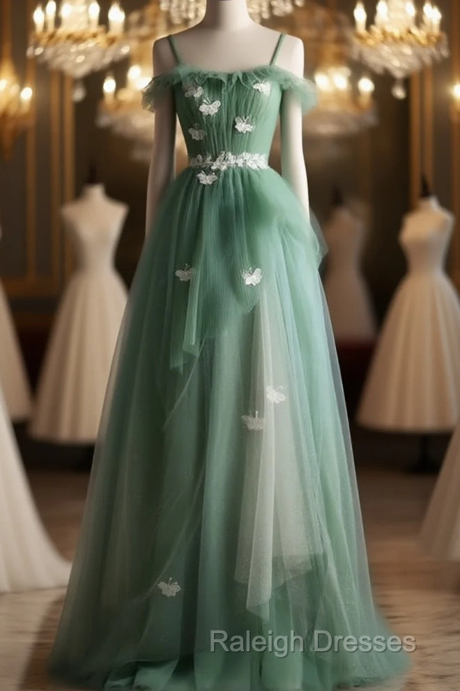 Light Green Gradient Straps Long A-Line Prom Dress, Beautiful Evening Dress Party Dresses Main image