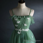 Light Green Gradient Straps Long A-line Prom Dress, Evening Dress Party Dresses