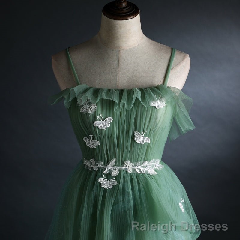 Light Green Gradient Straps Long A Line Prom Dress, Prom Dress