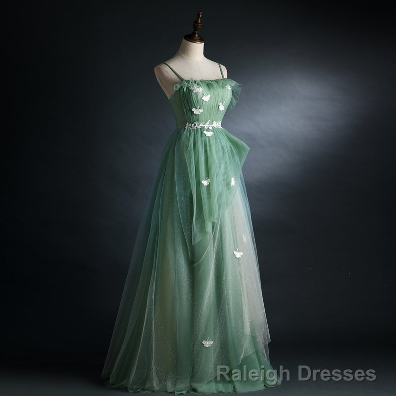 Light Green Gradient Straps Long A Line Prom Dress, Prom Dress Main image
