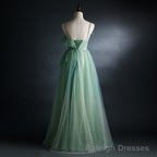 Light Green Gradient Straps Long A-line Prom Dress, Evening Dress Party Dresses