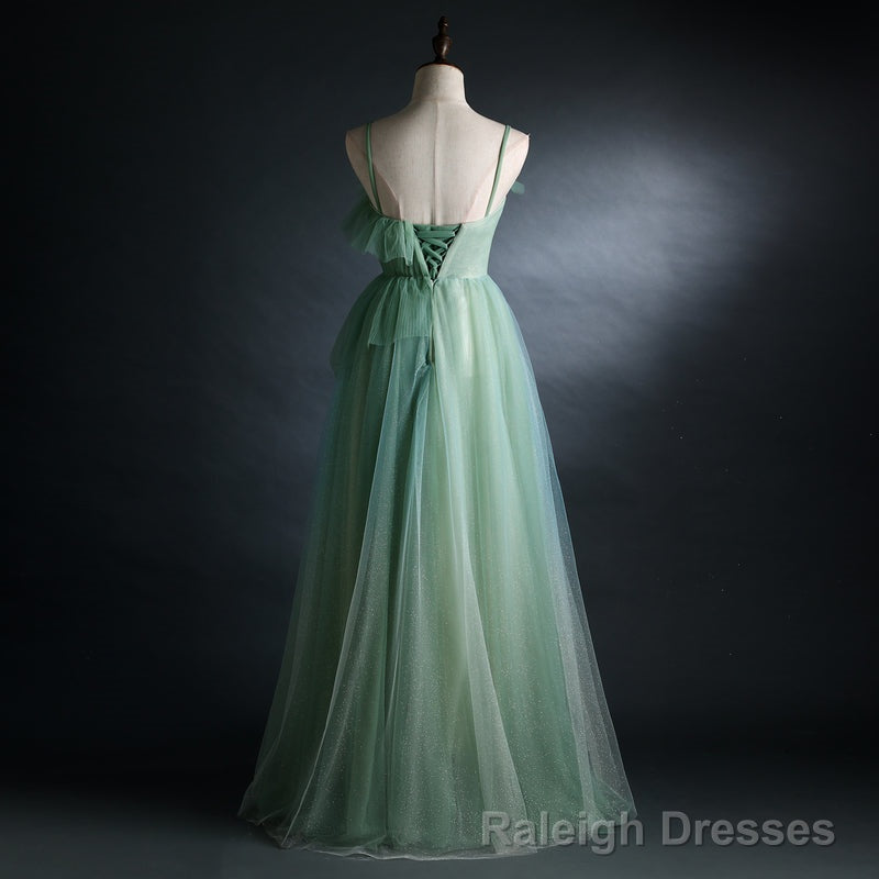 Light Green Gradient Straps Long A-line Prom Dress, Evening Dress Party Dresses