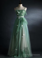 Light Green Gradient Straps Long A Line Prom Dress, Prom Dress