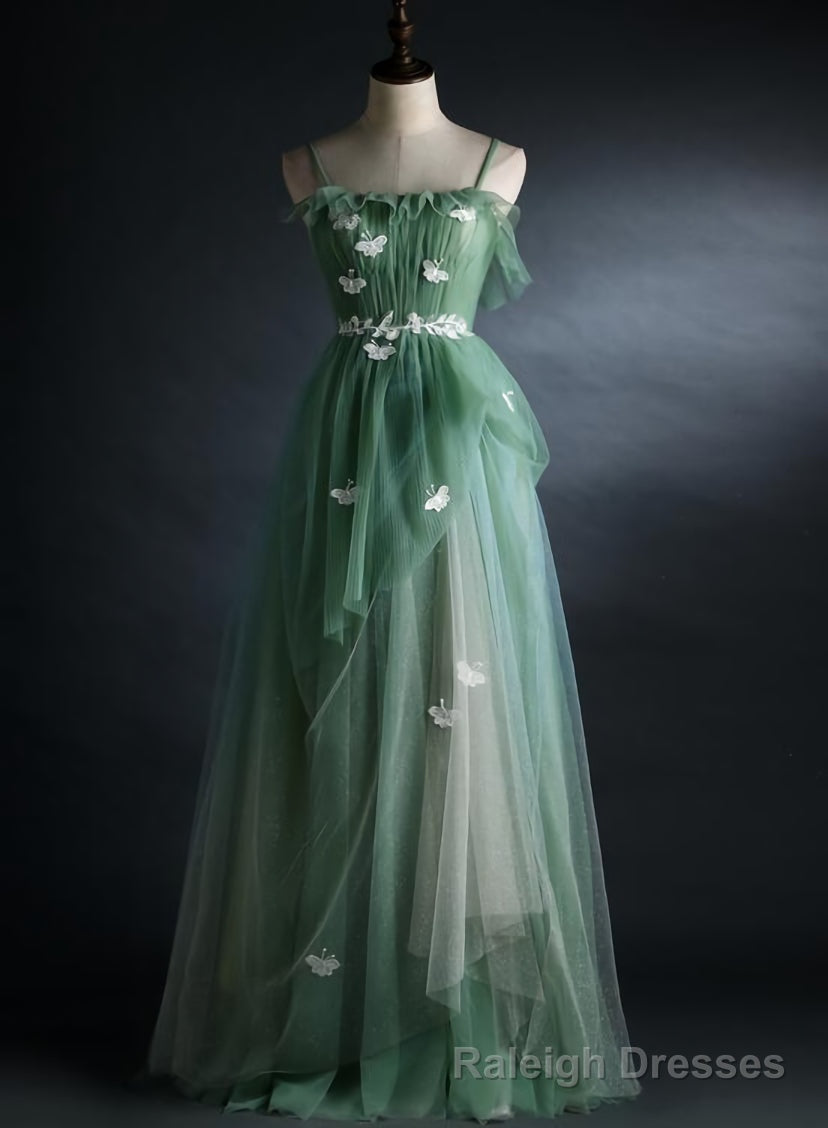 Light Green Gradient Straps Long A Line Prom Dress, Prom Dress