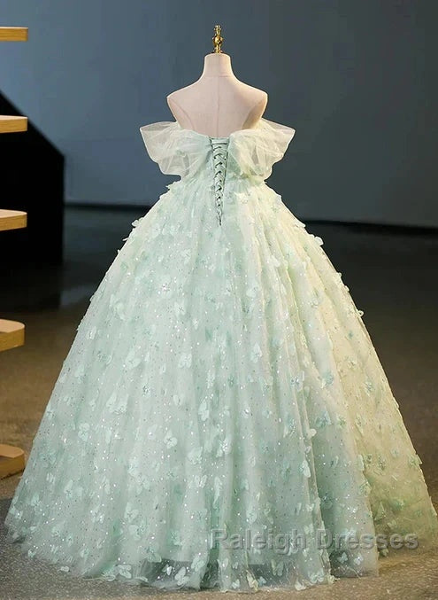 Light Green Lace Sweetheart Long Prom Dresseses Off Shoulder A-Line Floor Length Beautiful Secondary image