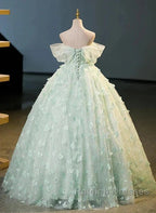 Light Green Lace Sweetheart Long Prom Dresseses Off Shoulder A-Line Floor Length Beautiful