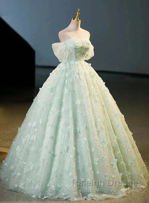 Light Green Lace Sweetheart Long Prom Dresseses Off Shoulder A-Line Floor Length Beautiful