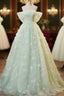 Light Green Lace Sweetheart Long Prom Dresseses Off Shoulder A-Line Floor Length Beautiful