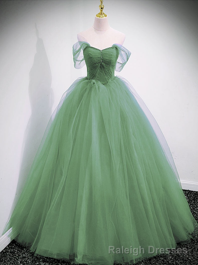 Light Green Off Shoulder Princess Long Party Dress, Green Sweet 16 Gown Secondary image