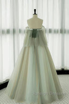 Light Green Off Shoulder Tulle Long Prom Dress A-Line Green Party Dress