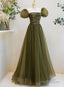 Light Green Short Sleeves Tulle Sequins Long Junior Prom Dresses Green Prom Dress