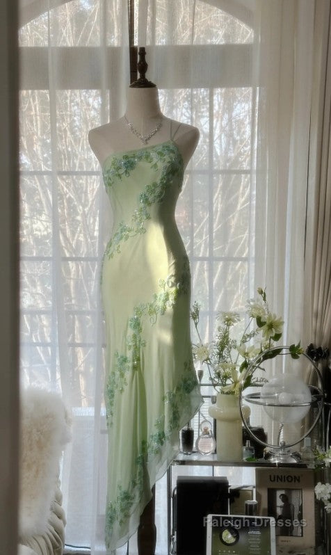 Light Green Simple Bodycon Dress One Shoulder Chiffon Applique Beaded Prom Dress Main image