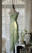 Light Green Simple Bodycon Dress One Shoulder Chiffon Applique Beaded Prom Dress