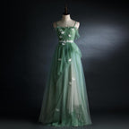 Light Green Straps Tulle Floor Length A-Line Prom Dresses Tulle Scoop Prom Dresses Prom Dresses
