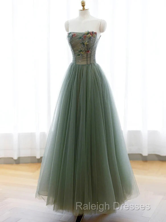 Light Green Sweetheart A-Line Prom Dress, Green Long Party Dress With Lace Applique
