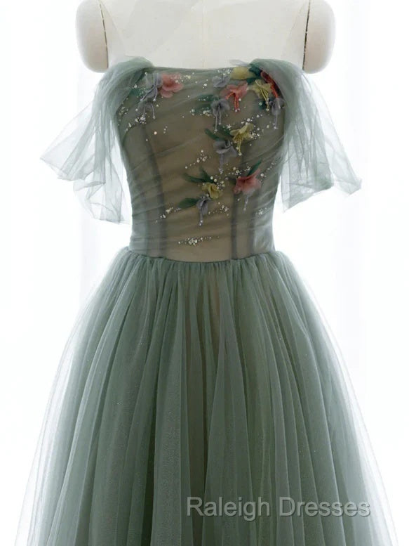 Light Green Sweetheart A-Line Prom Dress, Green Long Party Dress With Lace Applique