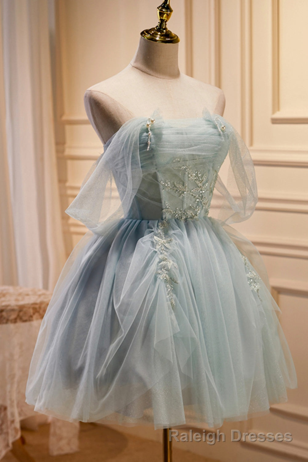 Light Green Sweetheart Sequins Tulle Party Dress, Green Homecoming Dress