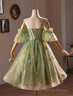 Light Green Sweetheart Tulle Floral Homecoming Dresses Green Short Prom Dresses