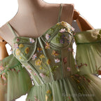 Light Green Sweetheart Tulle Floral Homecoming Dress, Green Short Prom Dress