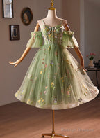 Light Green Sweetheart Tulle Floral Homecoming Dresses Green Short Prom Dresses