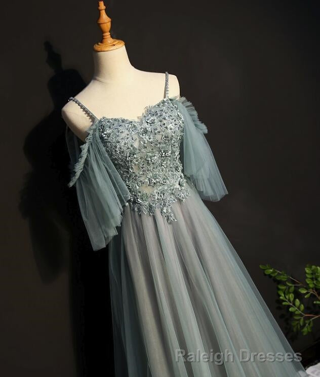Light Green Tulle A Line Off Shoulder Prom Dress, Long Prom Dress