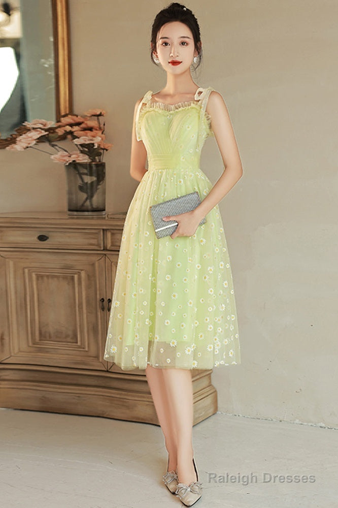 Light Green Tulle Beaded Short Evening Dress, Green Tulle Prom Dress