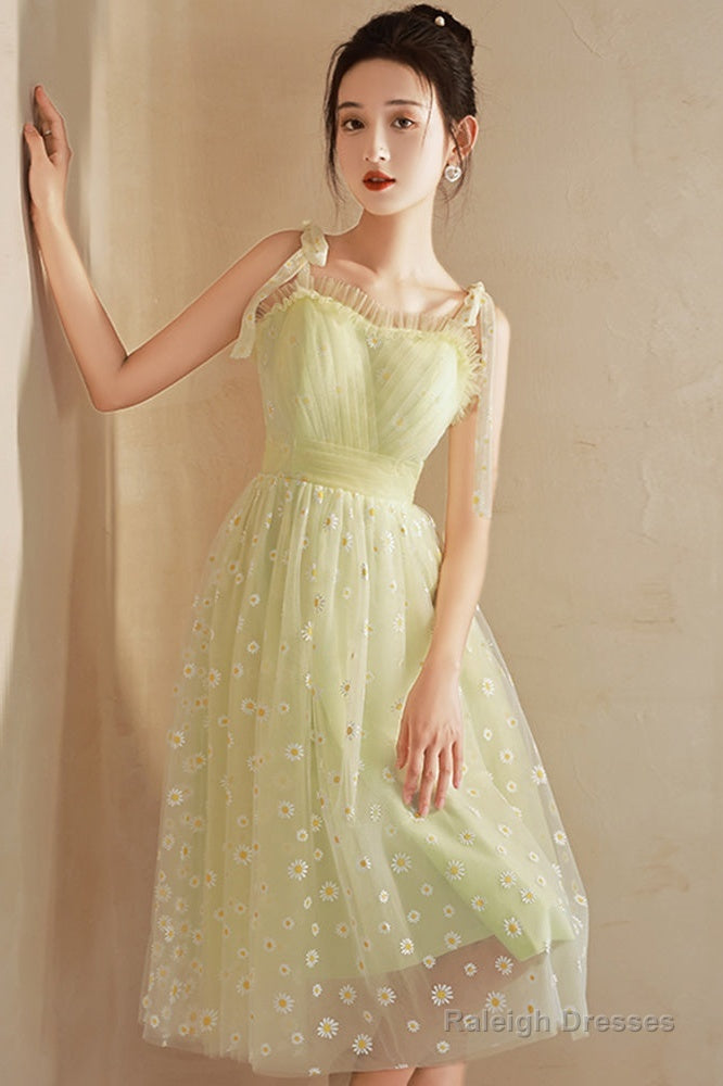 Light Green Tulle Beaded Short Evening Dress, Green Tulle Prom Dress