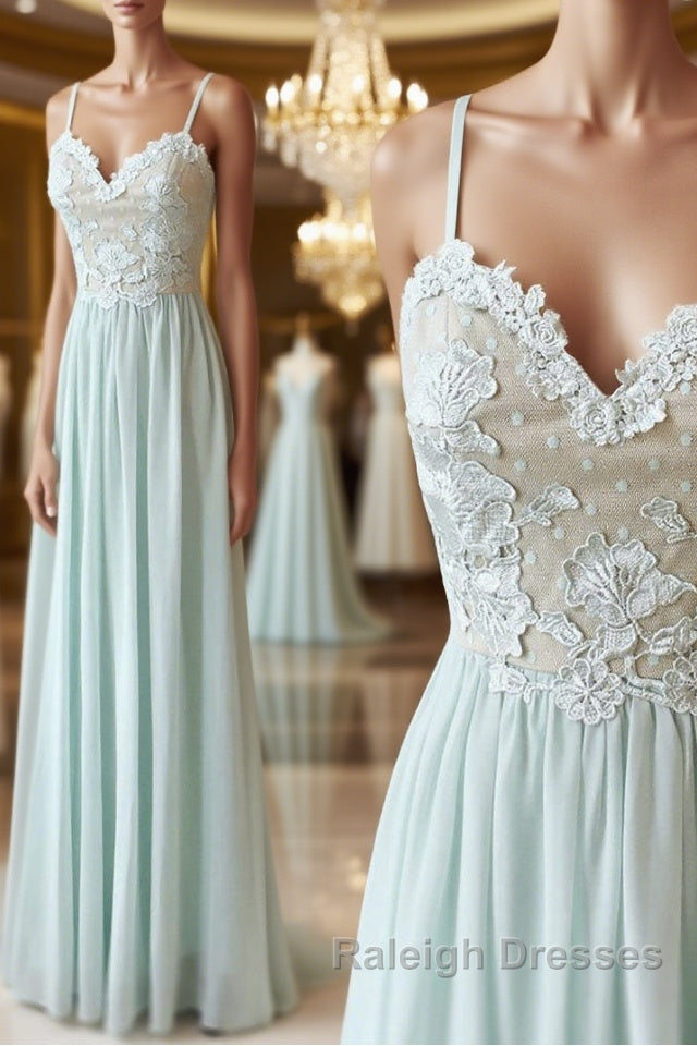 Light green tulle lace long prom dress, green evening dress