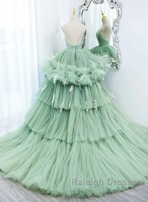 Light Green Tulle Layers Low Back Prom Dress Sweet 16 Dress Quinceanera Dress Secondary image