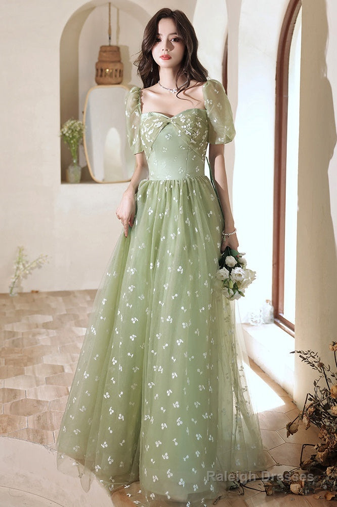 Light Green Tulle Long Formal Gown  Party Dresses, Green Evening Prom Dresses