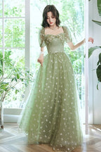 Light Green Tulle Long Formal Gown  Party Dresses, Green Evening Prom Dresses