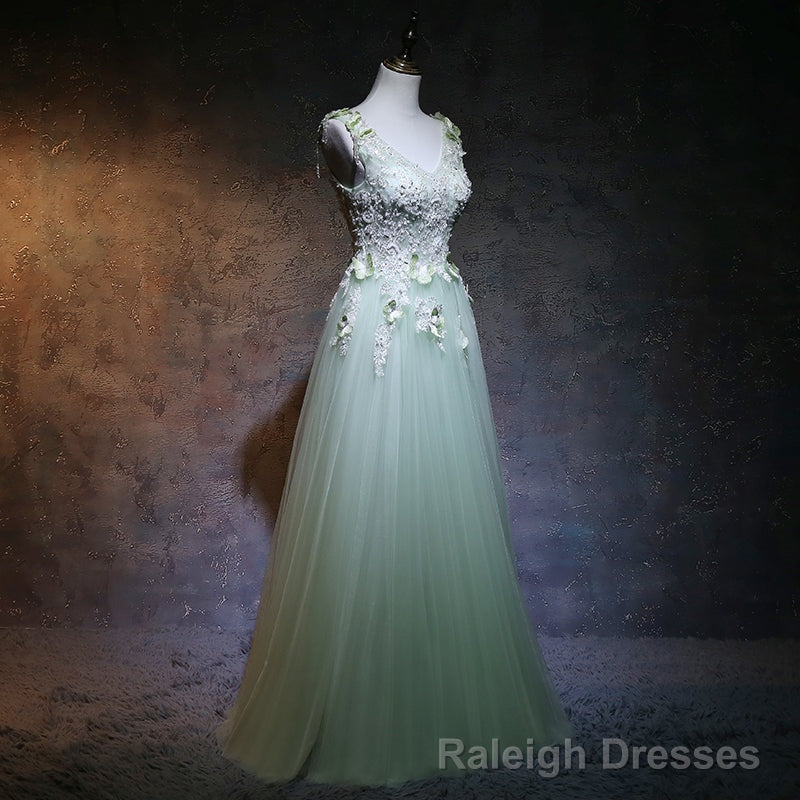 Light Green Tulle Long Party Dress, A-line Floor Length Prom Dress Secondary image