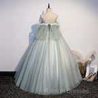 Light Green Tulle Long Party Dress Sweet 16 Dresses, Off Shoulder Prom Dresses