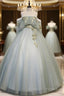 Light Green Tulle Long Party Dress Sweet 16 Dresses, Off Shoulder Prom Dresses