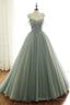 LIGHT GREEN TULLE LONG PROM DRESS, GREEN EVENING DRESS