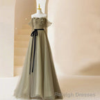 Light Green Tulle Off Shoulder with Flowers A-line Prom Dress Green Evening Gowns prom dresses shops