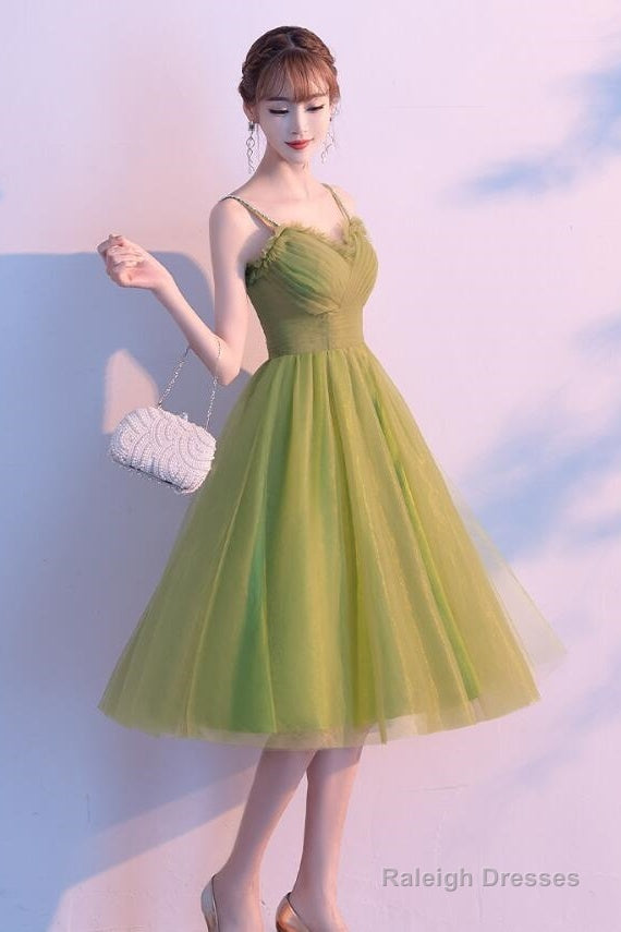 Light Green Tulle Sweetheart Knee Length Party Dress, Green Homecoming Dress