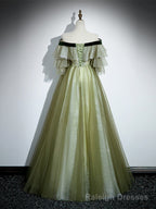 Light Green Tulle with Lace A-line Long Party Dress, Light Green Evening Dress Prom Dress