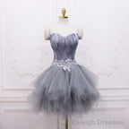 Light Grey Feather and Tulle Short Prom Dress, Lovely Homecoming Dress